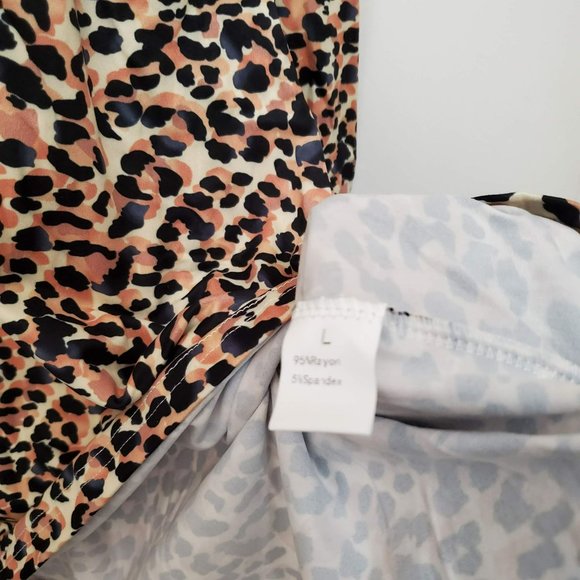 Women's Baby Doll Dress with Pockets, L, Leopard, Long Sleeve Flowy Tunic V Neck - Picture 6 of 9